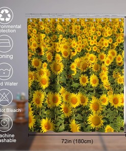Sunflower Nature Floral Vintage Shower Curtain Ideas Waterproof Washable Green Yellow