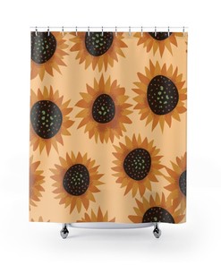 Sunflower On Tan Shower Curtain For A Natural And Beautiful Bathroom