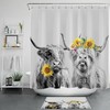 Sunflower Plant Floral Highland Cow Shower Curtain Funny Bathroom Decor