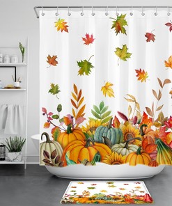 Sunflower Pumpkin Fall Nature Plant Floral Shower Curtain - Relive The Magic Of Autumn In Your Bathroom