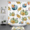 Sunflower Pumpkin Watercolor Plant Leaf Shower Curtain, Autumn Bathroom Decor
