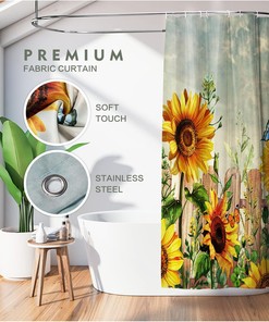 Sunflower Rustic Farmhouse Shower Curtain for Yellow Bathroom Decor