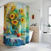 Sunflower Serenade Shower Curtain - Impressionistic Oil Painting Kansas State Flower Bathroom Decor 