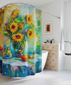 Sunflower Serenade Shower Curtain - Impressionistic Oil Painting Kansas State Flower Bathroom Decor 