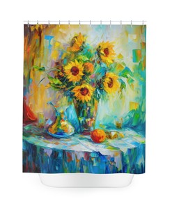 Sunflower Serenade Shower Curtain - Impressionistic Oil Painting Kansas State Flower Bathroom Decor