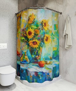 Sunflower Serenade Shower Curtain - Impressionistic Oil Painting Kansas State Flower Bathroom Decor 