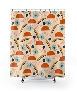 Sunflower Shower Curtain, Cloth Fabric Waterproof with Elegant Gold Spring Florals and Cartoon Butterfly Design