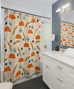 Sunflower Shower Curtain, Cloth Fabric Waterproof with Elegant Gold Spring Florals and Cartoon Butterfly Design