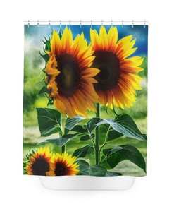 Sunflower Shower Curtain, Floral Bathroom Decor for Summer