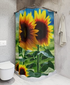 Sunflower Shower Curtain, Floral Bathroom Decor for Summer