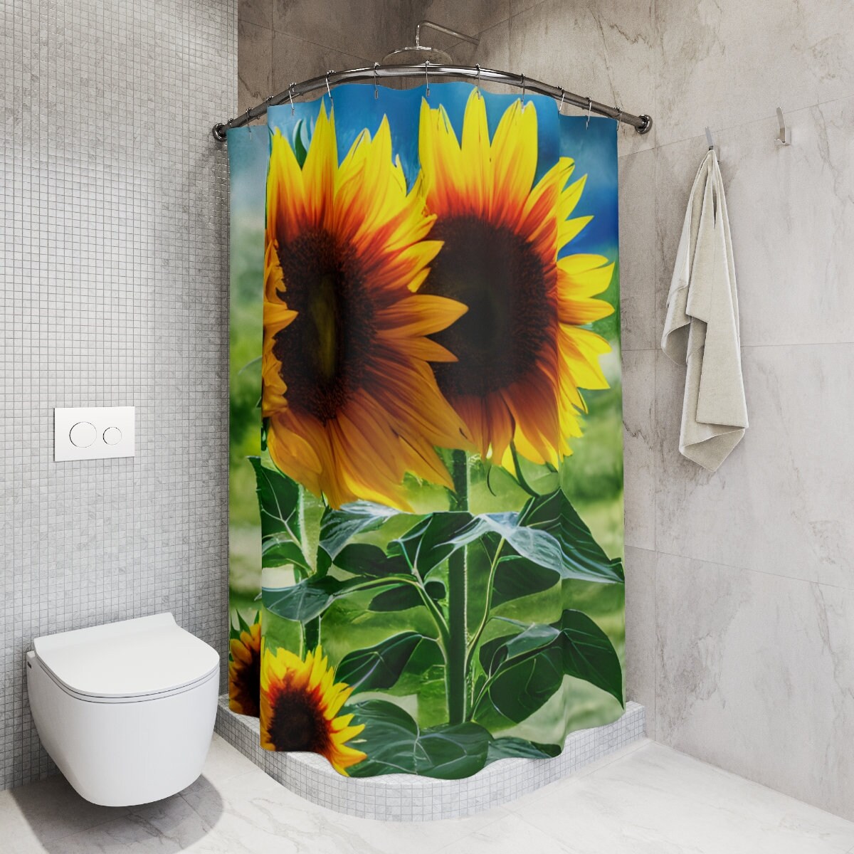 Sunflower Shower Curtain, Floral Bathroom Decor for Summer