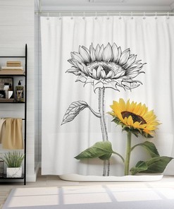 Sunflower Shower Curtain Set with Sping Flowers and Waterproof Fabric for Bathroom Decor