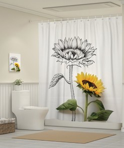 Sunflower Shower Curtain Set with Sping Flowers and Waterproof Fabric for Bathroom Decor