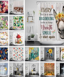 Sunflower Shower Curtain With Animals For Modern Farmhouse Effect In Your Bathroom