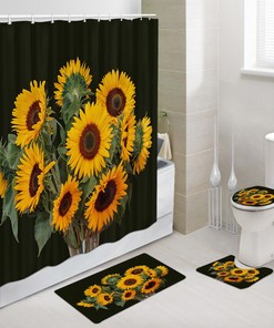 Sunflower Shower Curtain With Blooming Flowers Design, Botanical Bath Curtain Home Decor For Nature Lovers