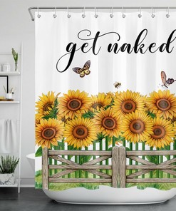 Sunflower Shower Curtain With Funny Words And Butterfly Decors For Bathroom