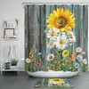 Sunflower Shower Curtain with Rustic Retro Table Design for a Country-Inspired Look