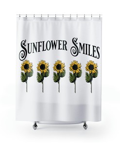 Sunflower Smiles Shower Curtain, Wildflower Theme, Wedding or Bridal Gift, Unique Bathroom Decor