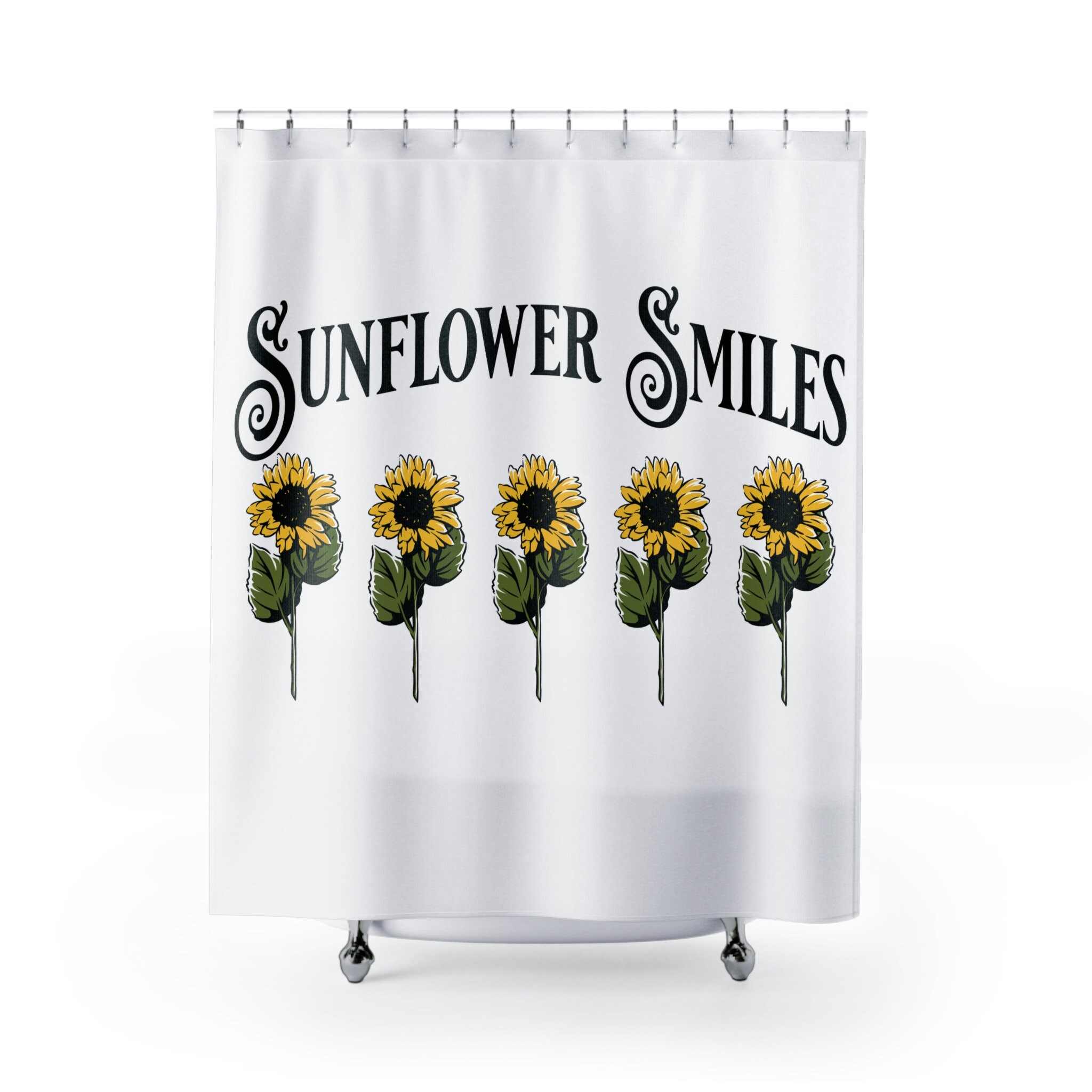 Sunflower Smiles Shower Curtain, Wildflower Theme, Wedding or Bridal Gift, Unique Bathroom Decor