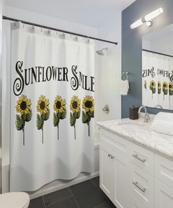 Sunflower Smiles Shower Curtain, Wildflower Theme, Wedding or Bridal Gift, Unique Bathroom Decor