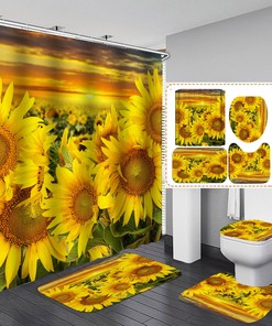Sunflower Sunset Bathroom Shower Curtain - Waterproof Fabric, Inviting Floral Bathroom Decor
