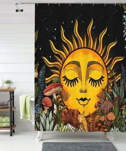 Sunflower Vintage Boho Trippy Floral Aesthetic Plant Art Mystical Sun Daisy Flower Mushroom Botanical Hippie Bathroom