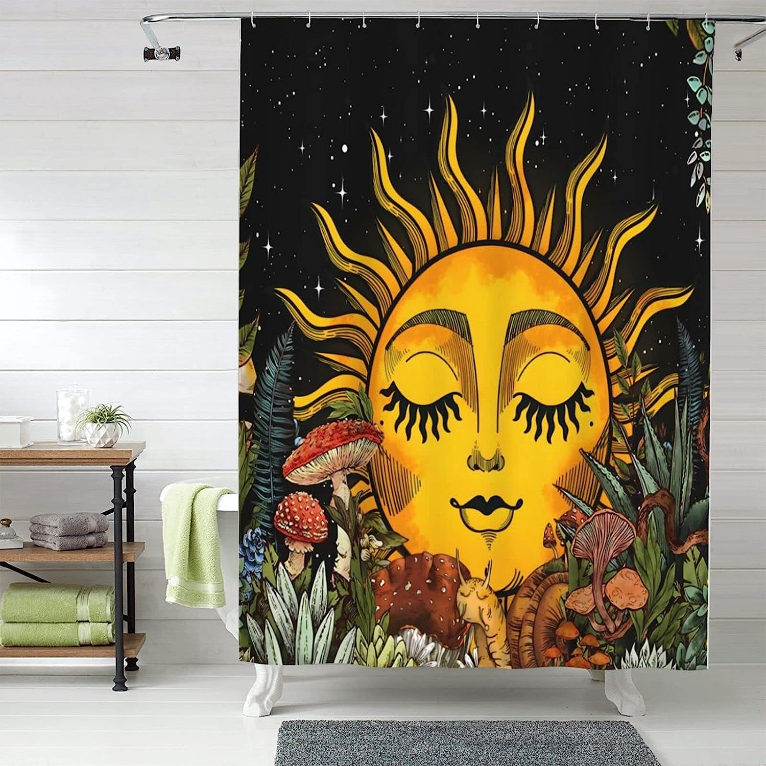 Sunflower Vintage Boho Trippy Floral Aesthetic Plant Art Mystical Sun Daisy Flower Mushroom Botanical Hippie Bathroom