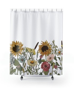 Sunflower Wildflowers Shower Curtain - Beautiful Bathroom Decor with Flower Accents 