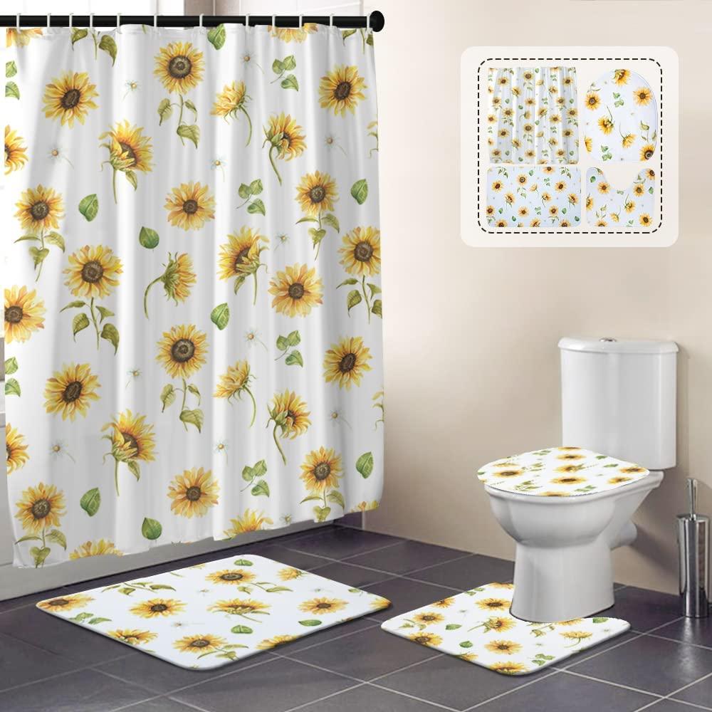 Sunflower Yellow Flower Colorful Shower Curtain For A Bright Bathroom Aesthetic