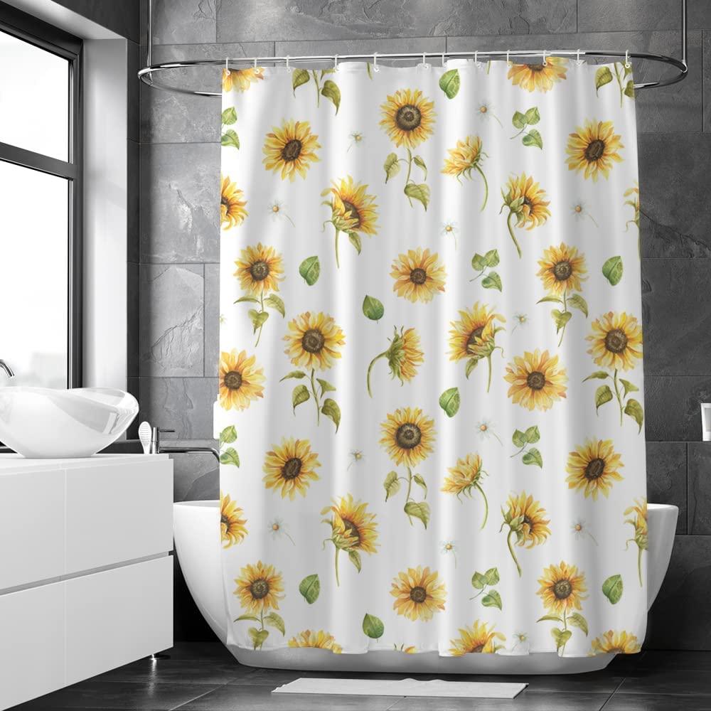 Sunflower Yellow Flower Colorful Shower Curtain For A Bright Bathroom Aesthetic - Image 2