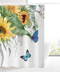 Sunflower and Butterfly Fabric Shower Curtain for Bathroom - Colorful Shower Curtains Decorative