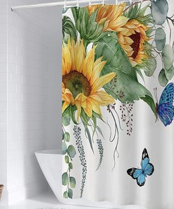 Sunflower and Butterfly Fabric Shower Curtain for Bathroom - Colorful Shower Curtains Decorative