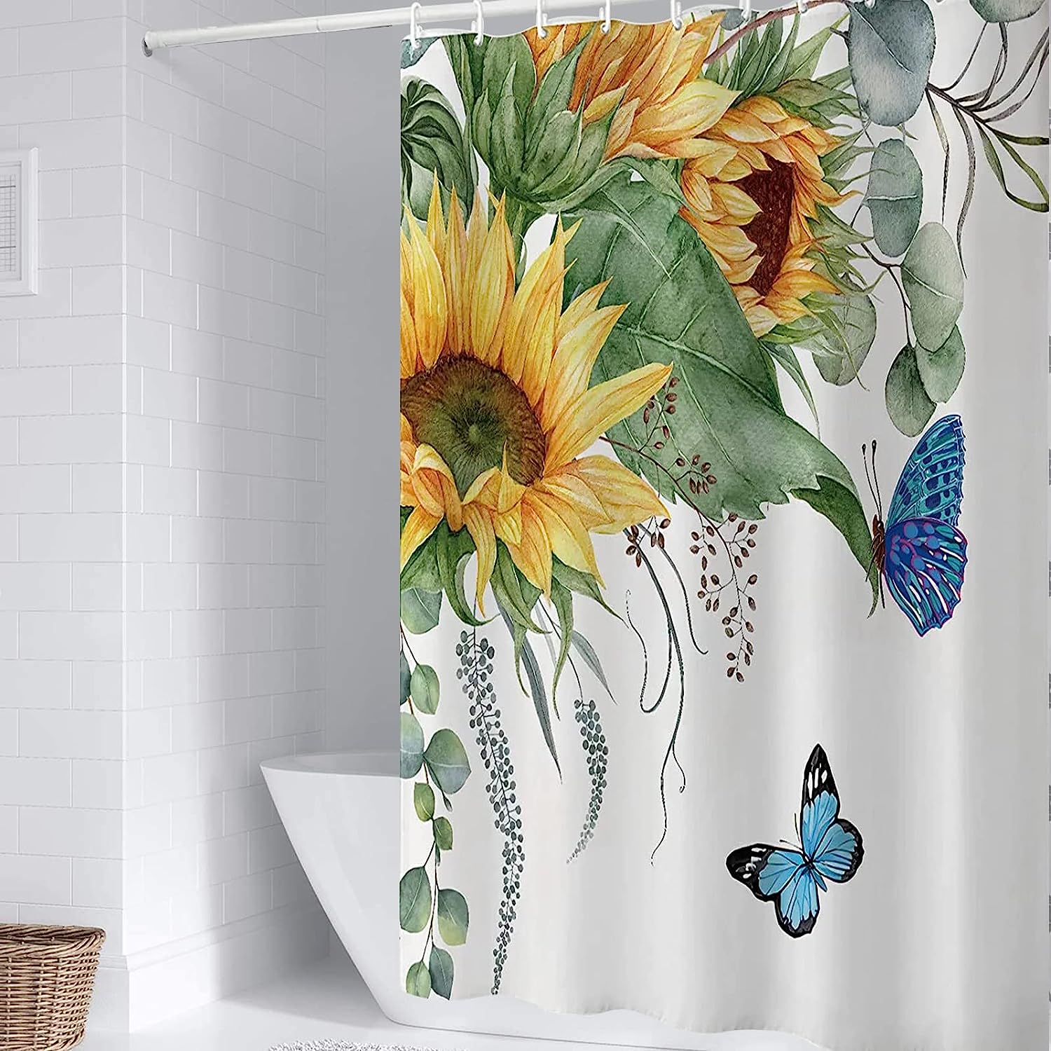 Sunflower and Butterfly Fabric Shower Curtain for Bathroom - Colorful Shower Curtains Decorative