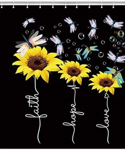 Sunflower and Dragonfly Fabric Shower Curtain to Add A Touch of Nature to Your Bathroom
