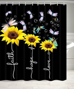 Sunflower and Dragonfly Fabric Shower Curtain to Add A Touch of Nature to Your Bathroom