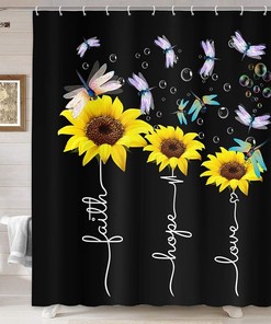Sunflower and Dragonfly Fabric Shower Curtain to Add A Touch of Nature to Your Bathroom