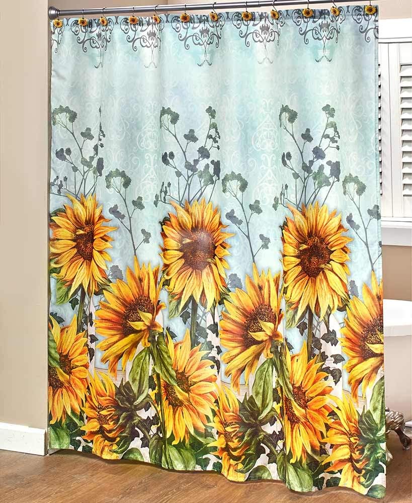 Sunflower with Farmhouse Floral Accents Bathroom Shower Curtain