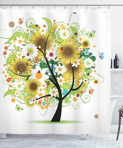 Sunflowers And Butterflies Shower Curtain For Nature-Themed Bathroom Decor