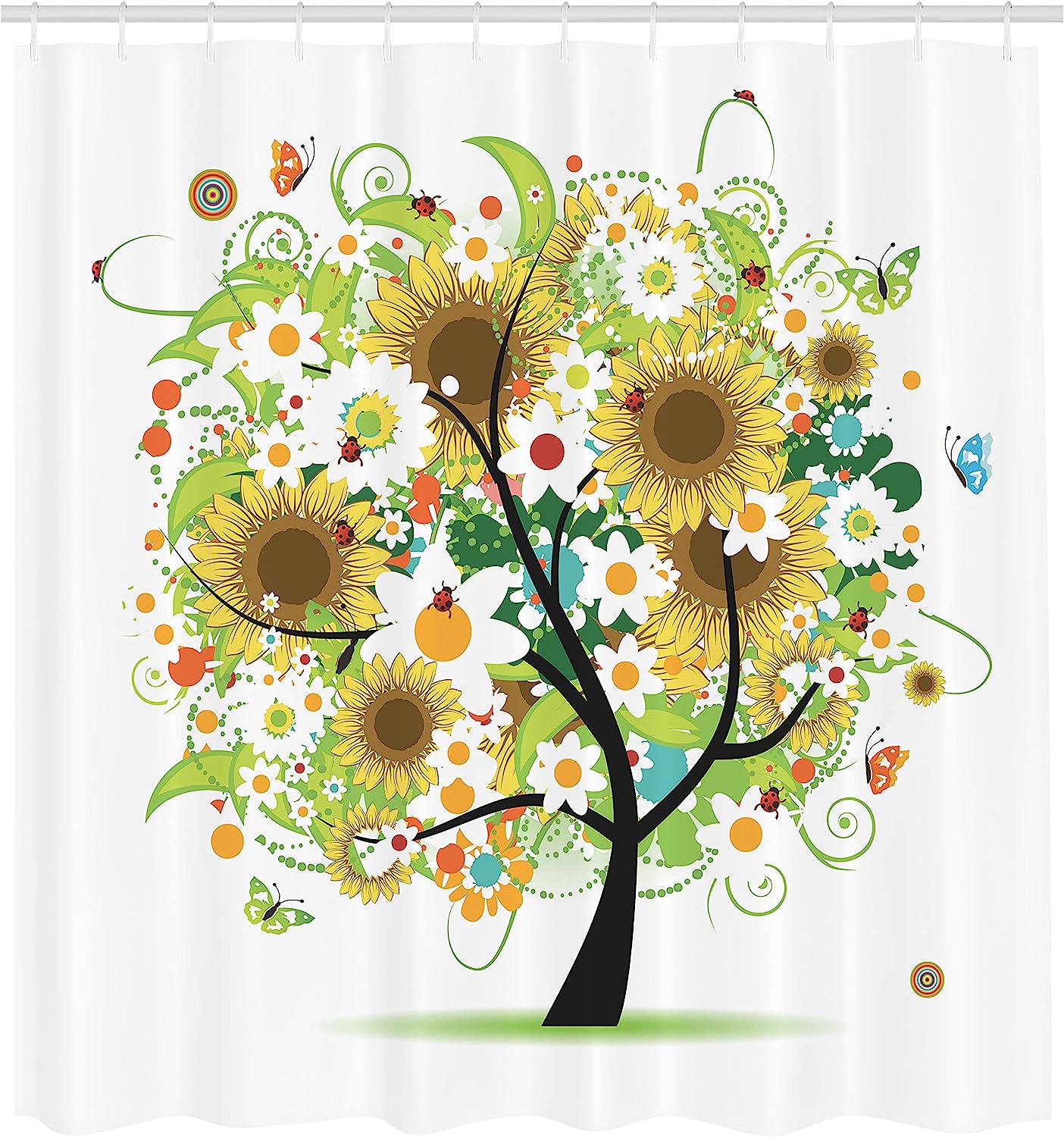Sunflowers And Butterflies Shower Curtain For Nature-Themed Bathroom Decor - Image 2