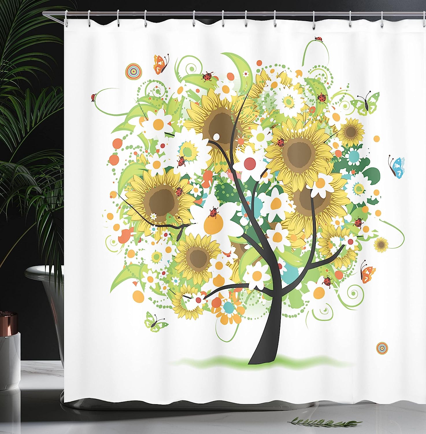Sunflowers And Butterflies Shower Curtain For Nature-Themed Bathroom Decor - Image 3