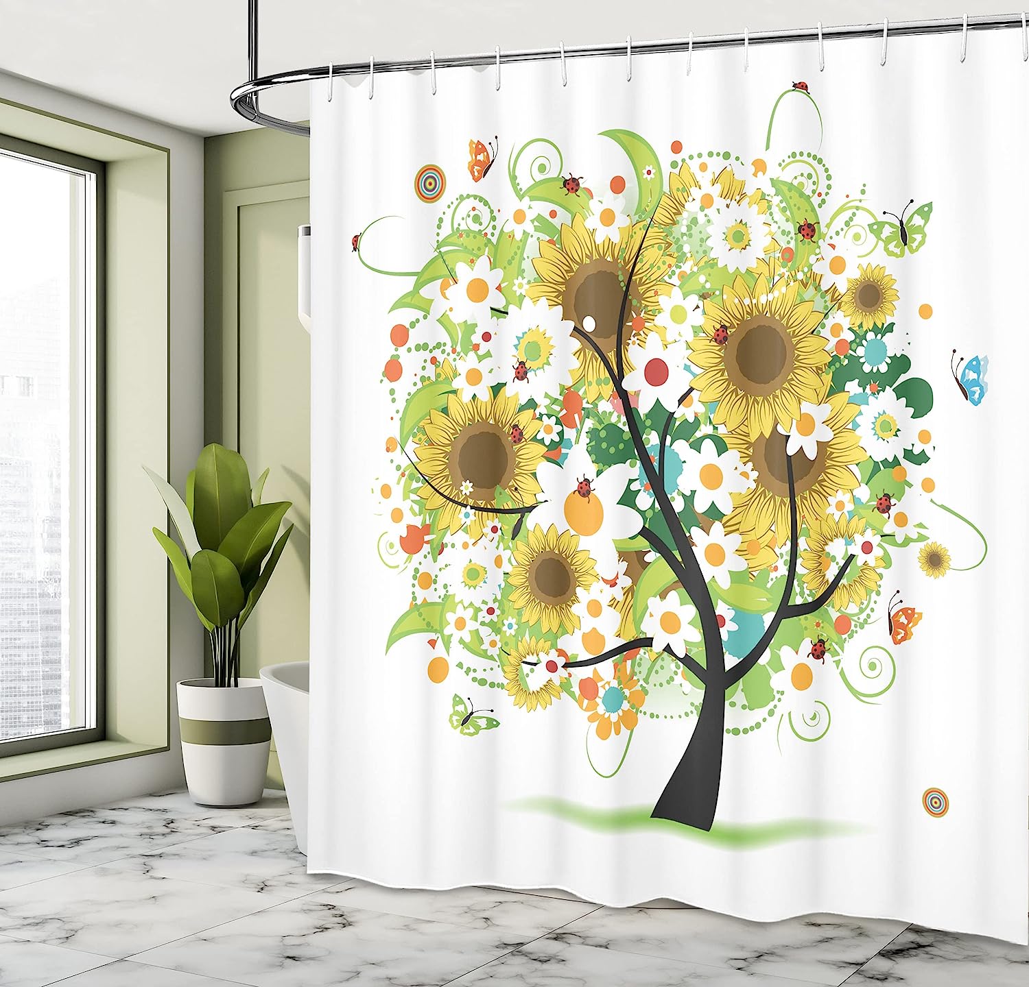 Sunflowers And Butterflies Shower Curtain For Nature-Themed Bathroom Decor - Image 4