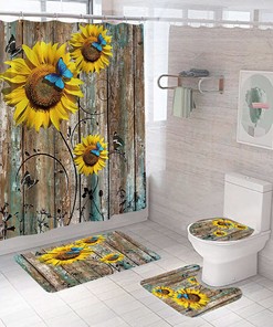 Sunflowers And Butterflies Shower Curtain - Vintage And Whimsical Design That'S Perfect For A Cozy And Relaxed Bathroom