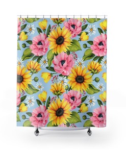 Sunflowers Floral Shower Curtain for Her, Best Friend Gift, Trendy Bathroom Decoration