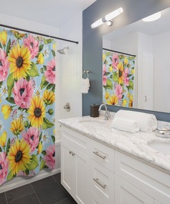 Sunflowers Floral Shower Curtain for Her, Best Friend Gift, Trendy Bathroom Decoration