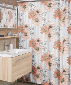 Sunflowers In Stripes Grey And White Striped Floral Shower Curtain