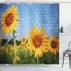 Sunflowers On The Wall Print Shower Curtain For A Sunny Bathroom