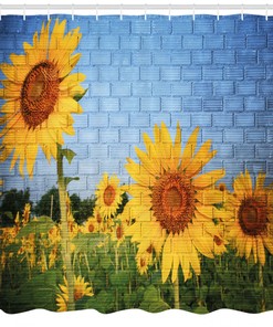 Sunflowers On The Wall Print Shower Curtain For A Sunny Bathroom