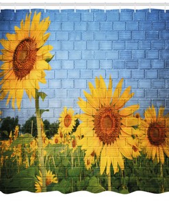 Sunflowers On The Wall Print Shower Curtain For A Sunny Bathroom