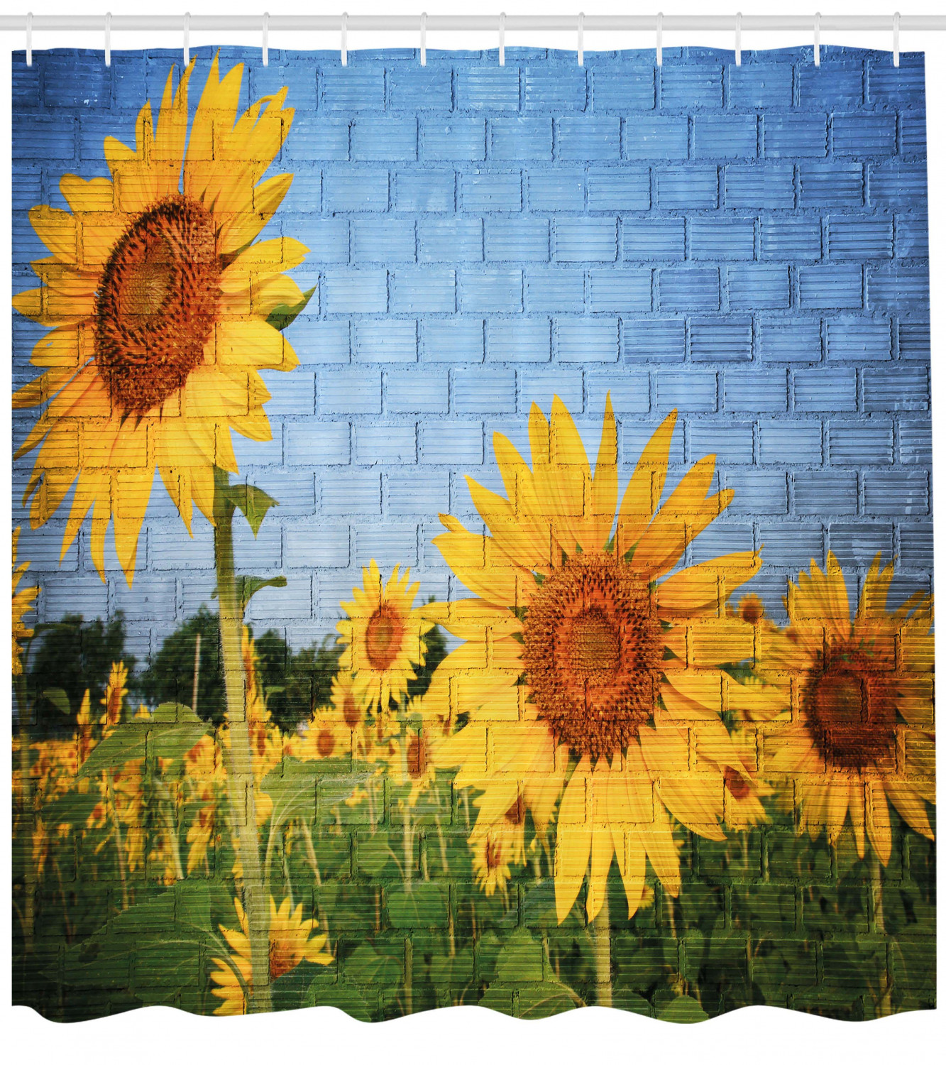 Sunflowers On The Wall Print Shower Curtain For A Sunny Bathroom