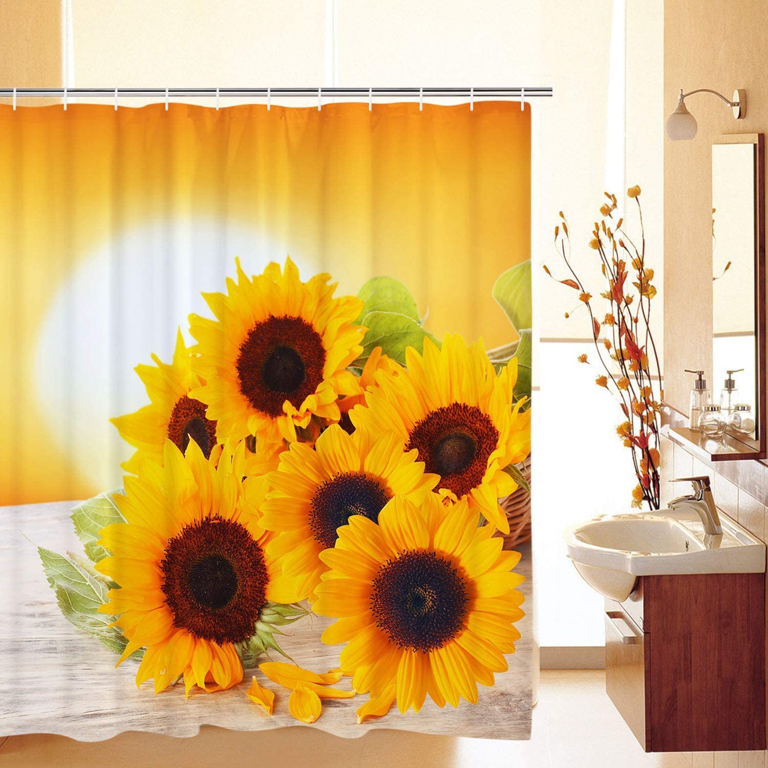 Sunflowers in The Sunset Shower Curtain Durable Waterproof Fabric Bathroom Curtain